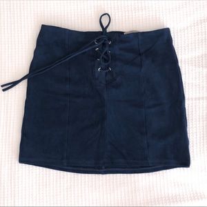 Blue mini skirt with lace tie up in front